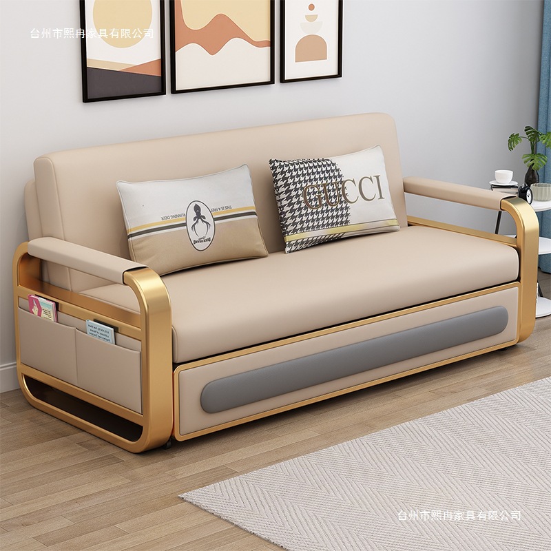 Sofa Bed Dual-Purpose Light Luxury Technology Cloth Foldable Multi-Functional Living Room Small Apartment Telescopic Push-Pull Solid Wood Storage Box