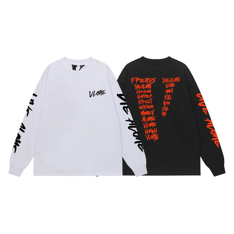 Cross-border trendy brand VLONE graffiti large logo print long-sleeve T-shirt with unicorn arm lettering, unisex loose-fitting base shirt Cross-border trendy brand VLONE graffiti large logo print long-sleeve T-shirt with unicorn arm lettering, unisex loose-fitting base shirt