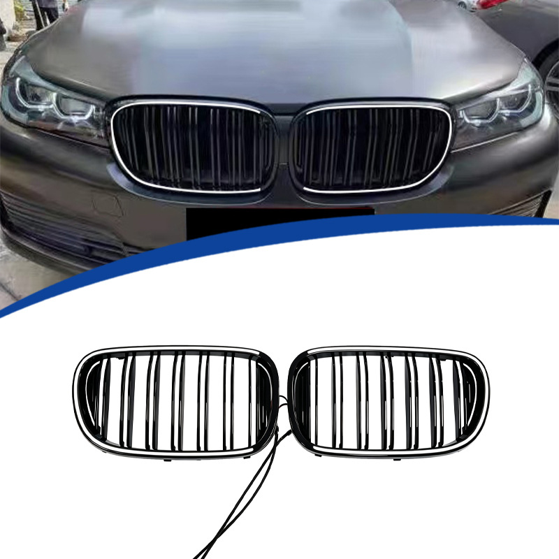 Suitable for 2015-2018 BMW 7 Series G11 G12 dual-line luminous glossy black front grille, original car replacement installation