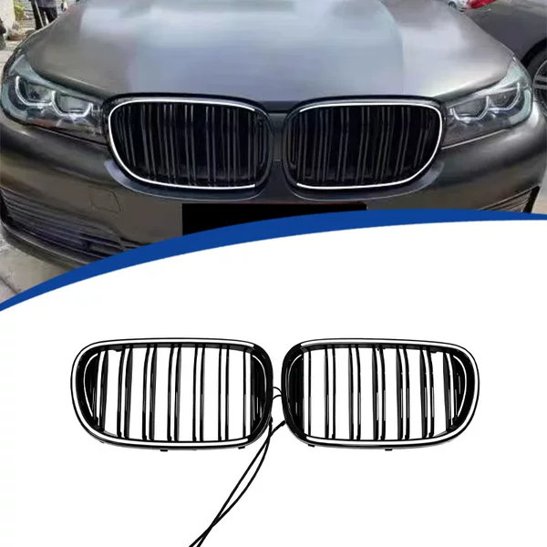 Suitable for 2015-2018 BMW 7 Series G11 G12 dual-line luminous glossy black front grille, original car replacement installation