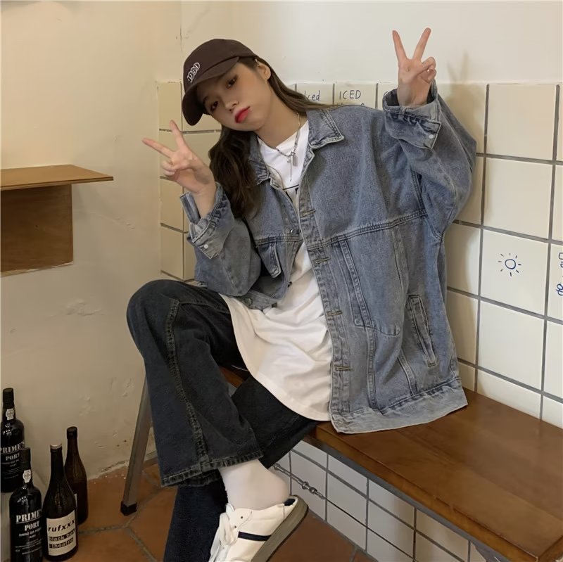 Veste en jean unisexe, modèle tendance et haut de gamme, coupe ample._voghion.com