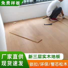 新三层实木地板家用耐磨锁扣原木纹本色工程商用木地板实木复合