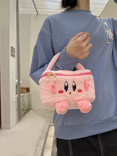 Japanese-style plush makeup bag, cute Kirby star handbag, Kuromi cosmetic storage bag, girl's heart gift