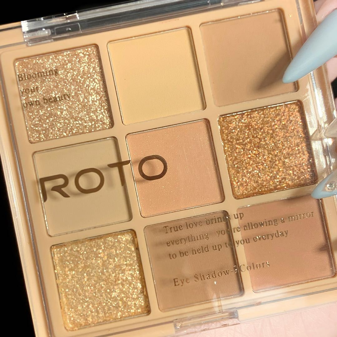 ROTO Transparent Nine-Color Acrylic Eyeshadow Plate Pearlescent Matte Nine-Palace Lattice Earth Color Eyeshadow Milk Tea Series Explosions