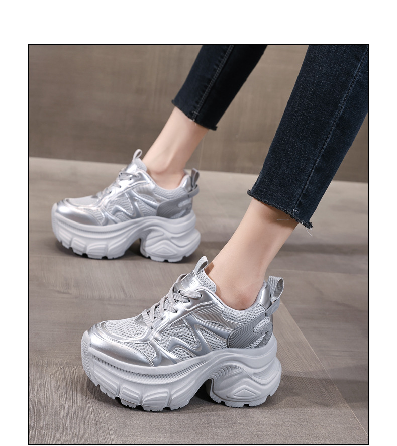 Giày sneaker nữ đế dày chunky mesh thoáng khí, tăng chiều cao bên trong — Màu trắng chi tiết 15