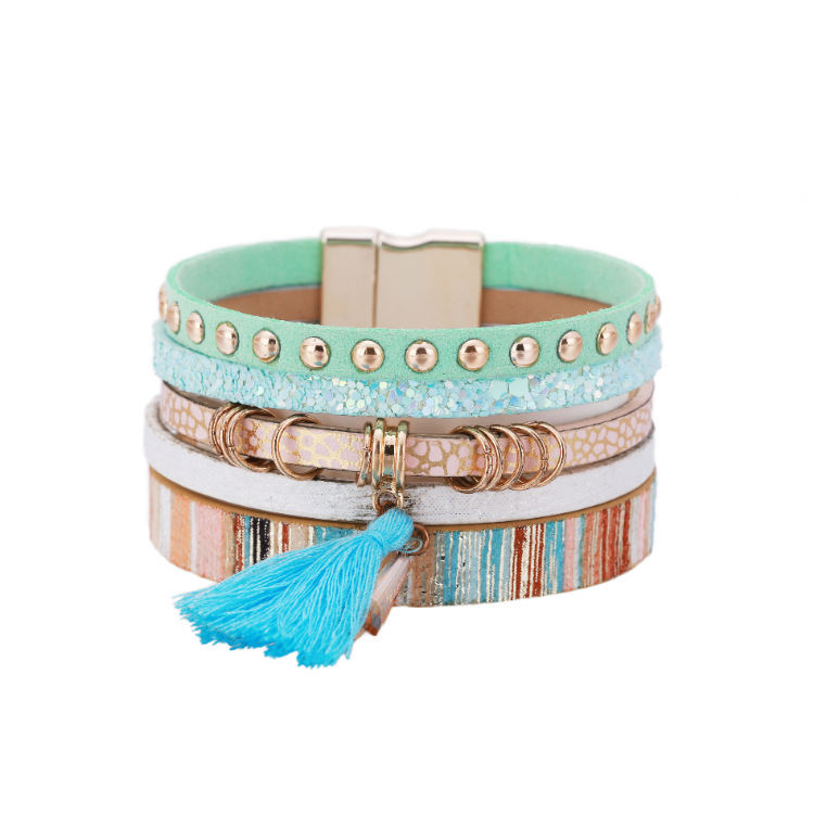 Bohemian Tassel Colorful Leather Multi-layer Bracelet display picture 25