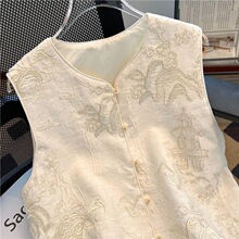 春秋国风风夏款外穿上衣爆背心款刺绣中式马甲女网国风红重工夏款