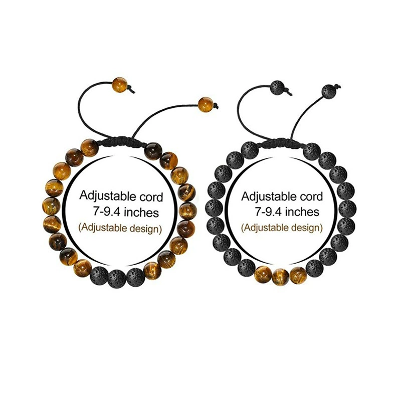 Bracelet GOLBALJEW woven aromatherapy tiger eye, 8 mm beads, adjustable 18.5 cm