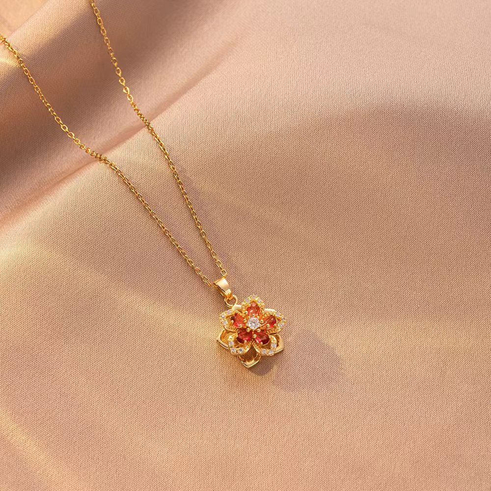 X2985 orange bauhinia necklace-3