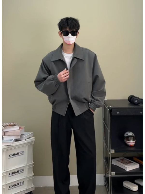 美式复古哈灵顿行政夹克男款春秋cleanfit西装外套短款垫肩棒球服|undefined
