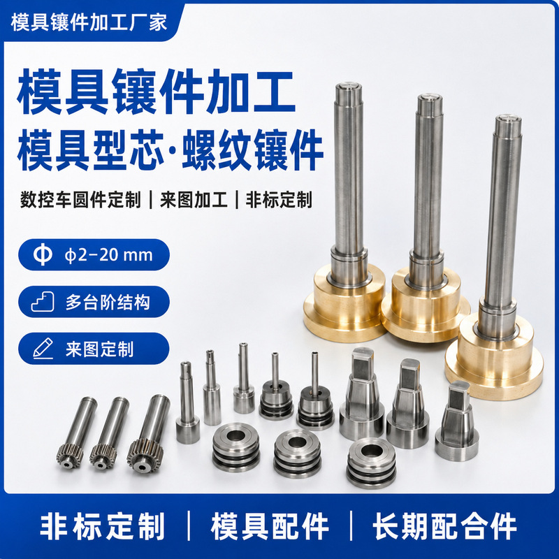 Custom Mold Parts According to Drawings, Cnc Turning Threaded Multi-Step High-Precision Plastic Mold Inserts, Non-Standard Processing Factory