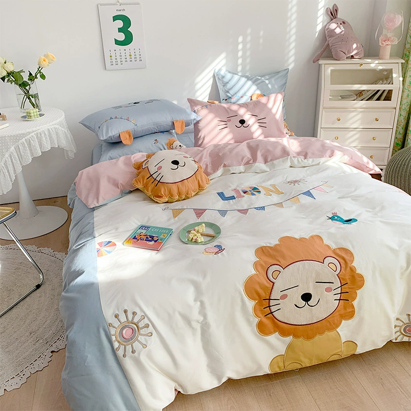 Cartoon cotton children's set, duvet cover for elementary school students, 60 pieces, with embroidery, 4 piece set