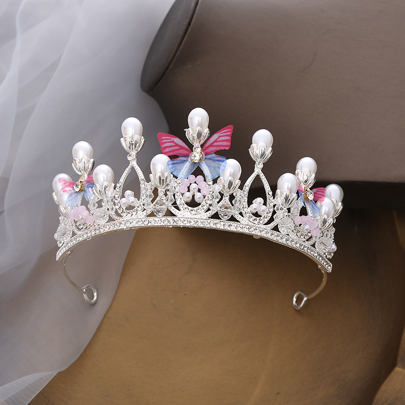 Children's Alloy Crown Butterfly Princess Performance and Show Updo Hair Accessories Model Catwalk Crystal Headband Bridal Headdress