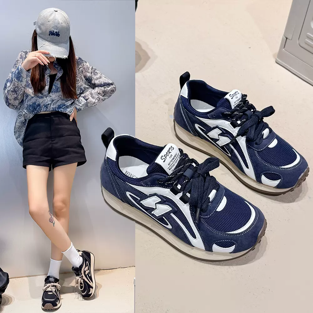 韩版软皮网面阿甘鞋女2025秋新款舒适轻便厚底百搭慢跑休闲运动鞋