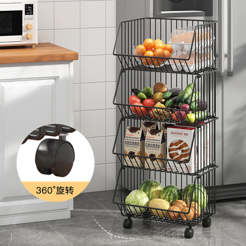 Multifunctional kitchen vegetable storage rack fruit storage rack storage basket basket punch-free multi-layer floor-standing storage rack