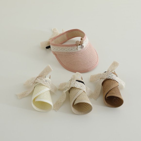 Sombrero de paja de encaje vacío para niños de verano coreano para bebés de protección solar sin techo para viajar sombrero de sol para mujeres de moda