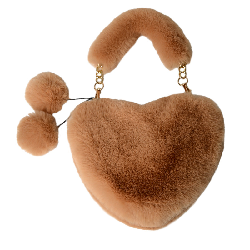 Women's Bags online celebrity fashion plush love heart bag female handbag crossbody shoulder autumn and winter plush peach heart bag_voghion.com