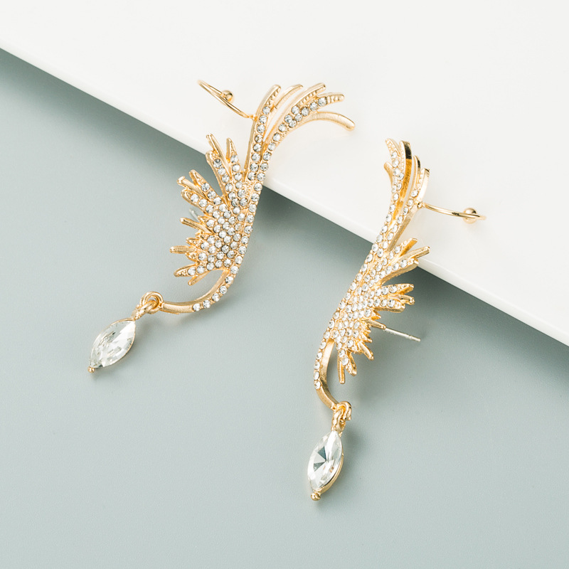 Women'S Gender Fashion Wings Diamond Alloy Artificial Gemstones Earrings