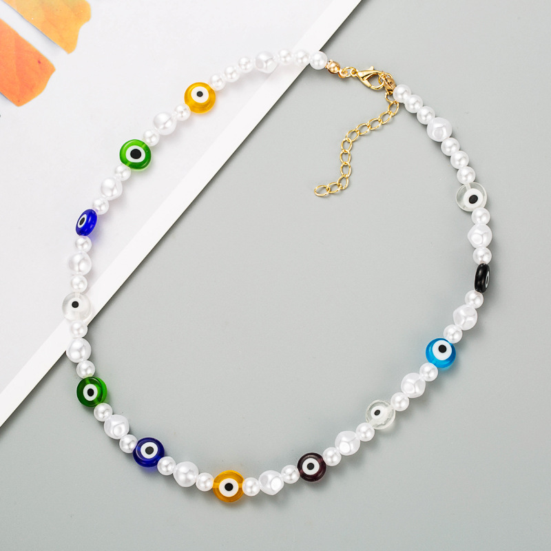 Fashion Geometric Pearl Devil's Eye Resin Necklace Wholesale display picture 3