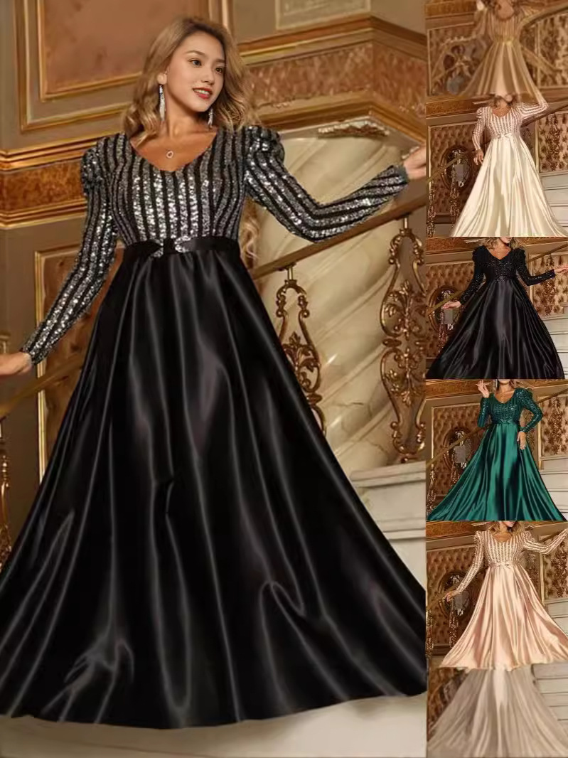 2024 Nouveau commerce extérieur européen et américain Vêtements pour femmes Station indépendante V profond Big Swing Jupe longue sexy Traînant Banquet Robe de soirée Nouveau style