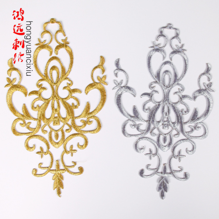 Gold and silver thread embroidery cloth paste stage performance embroidered flowers patch plastered costume film opera animation Xiangyun iron applique