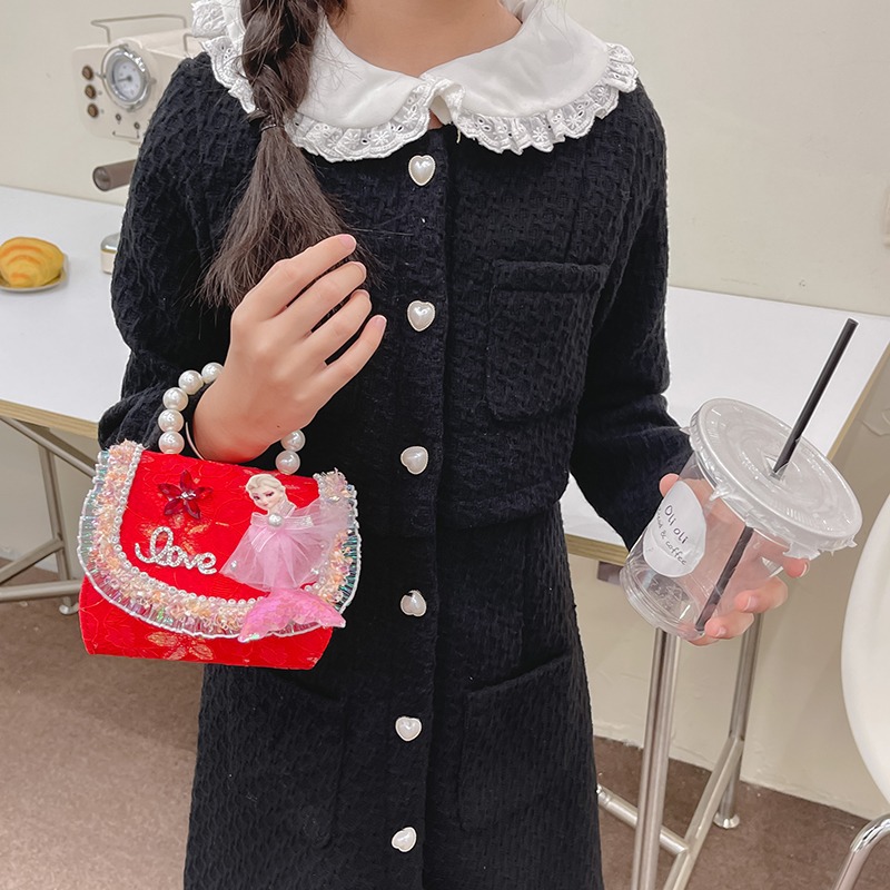 Bolsos de la princesa Aisha, bolsos de Año Nuevo bebé, bolsos de perlas de niña, bolsos rojos de hombro