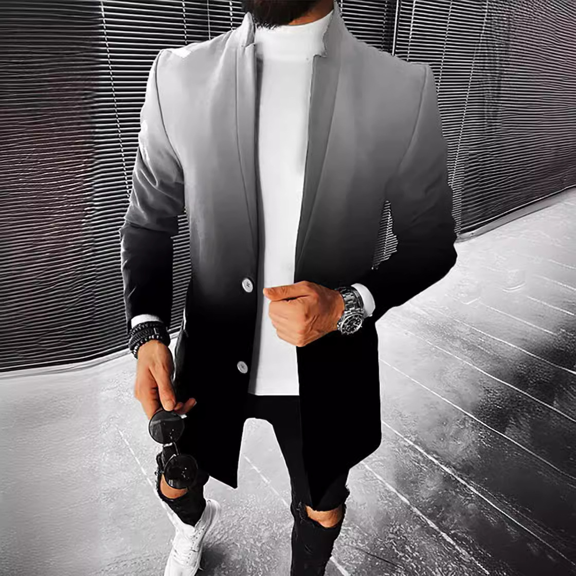 Comercio exterior transfronterizo 2023 Otoño e Invierno nuevos hombres digital impreso a cuadros soporte collar medio de longitud capa casual al por mayor