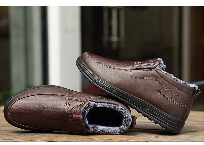 Herren Slipper Aus Leder Freizeitschuhe Mit Fleecefutter Schwarz_voghion.com