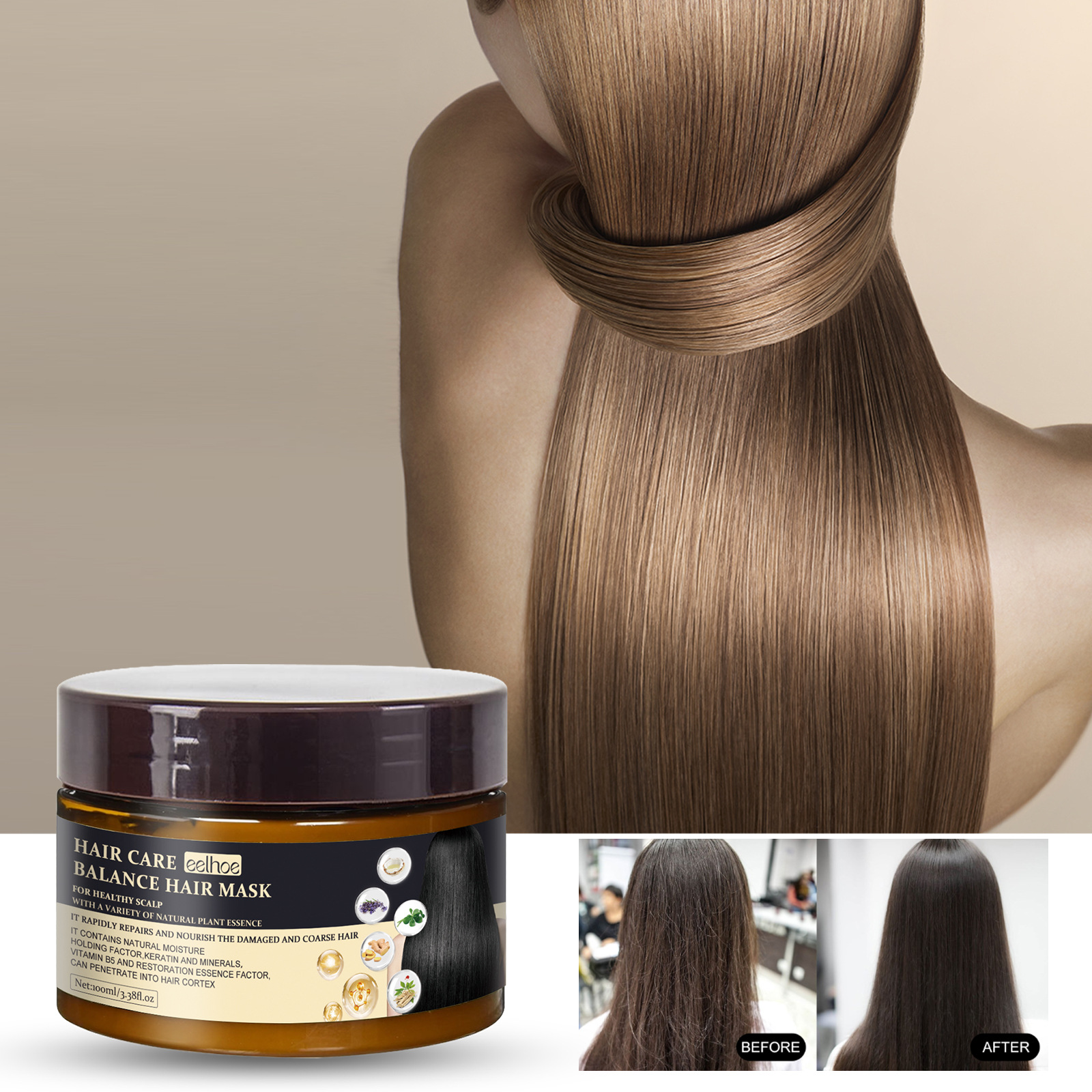 eelhoe steam cuticle hair mask nourishes and deeply moisturizes, improves dyed and permed frizz, smoothes and fluffs hair_voghion.com