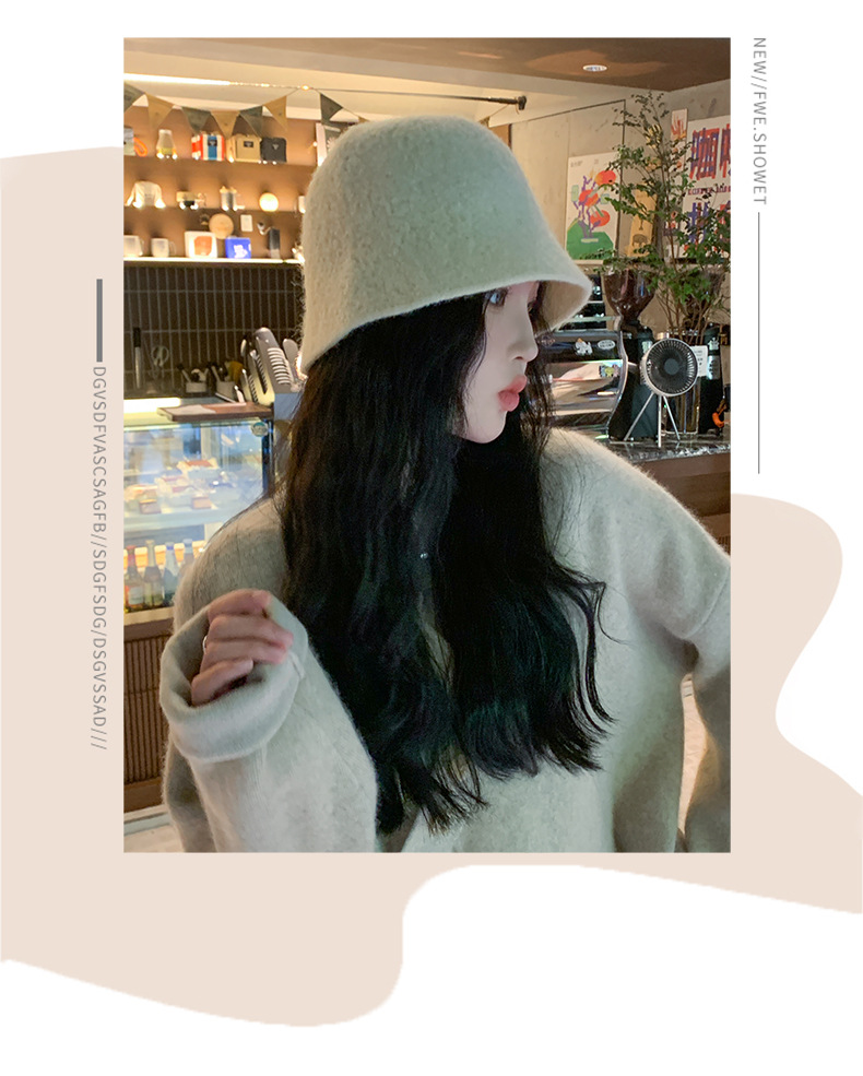 New Autumn and Winter Solid Color Wool Bucket Hat for Women's Outdoor Leisure Travel Korean Edition Showcase Face Small_voghion.com