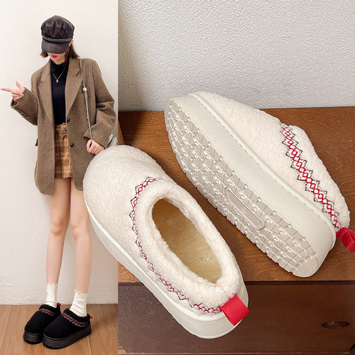 National Style Snow Boots with Thick Soles, Height Increase, Fashion Short Cylinder Casual Lazy Person One-Piece Warm Cotton Shoes for Women