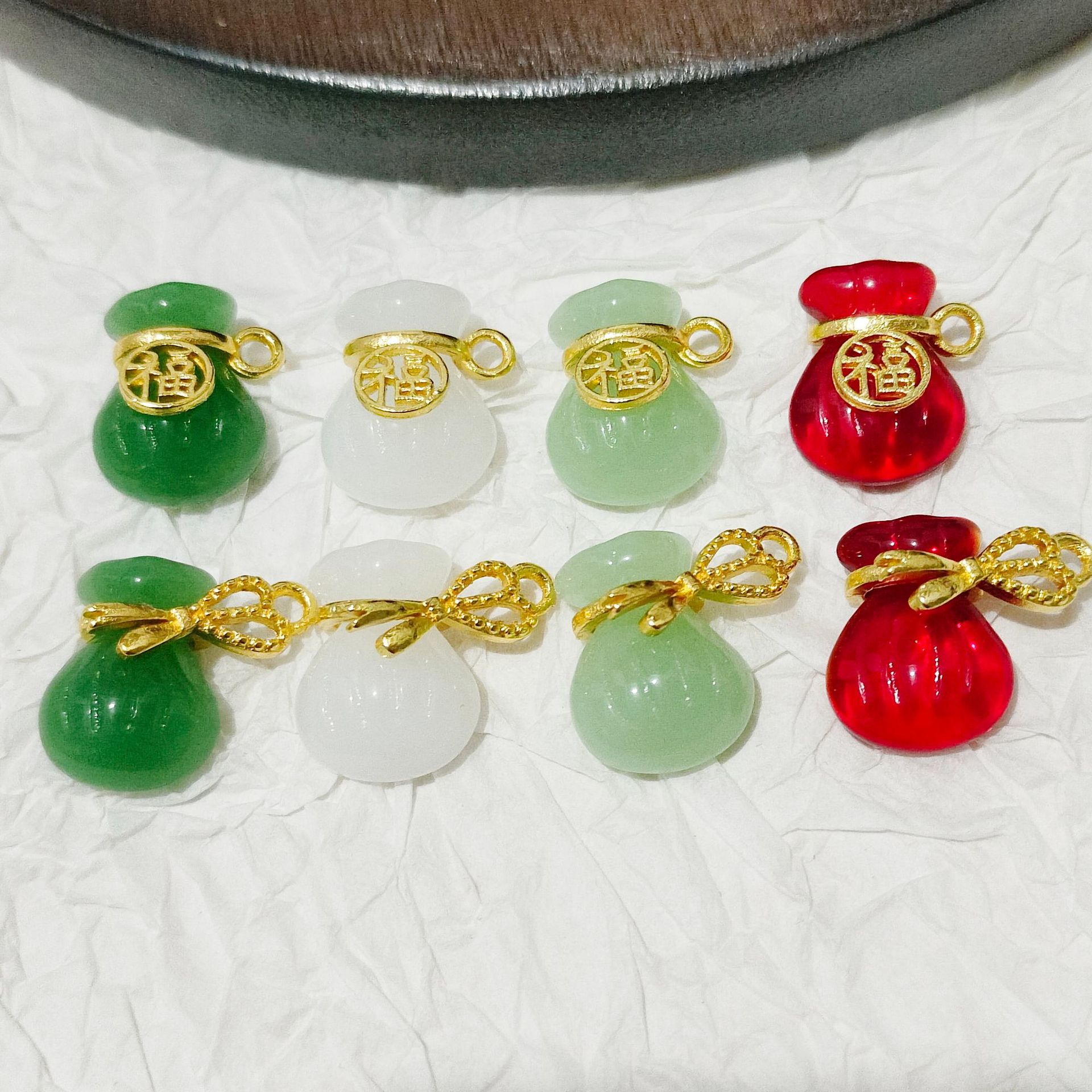 합금 액세서리 Diy Lucky Bag 녹색 옥 머니 백 팔찌 목걸이 펜던트 합금 상감 유리 반제품 액세서리