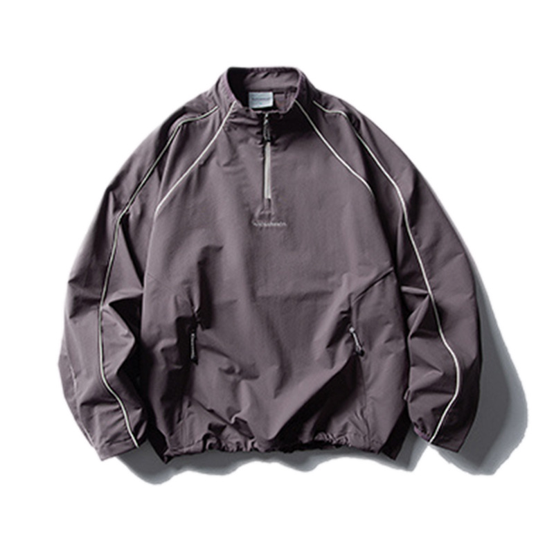 Wasserdichte, reflektierende Sportjacke für Herren, schnelltrocknend, lässiger Bergstil, Outdoor-Pullover mit halbem Reißverschluss und Stehkragen_voghion.com