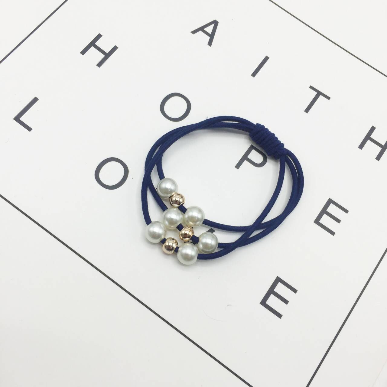 Estilo coreano nueve cuentas de Alta cubierta de cuero elástica simple perla con cuentas de tres en uno cuerda de pelo de las mujeres frescas banda de lazo de pelo banda de goma