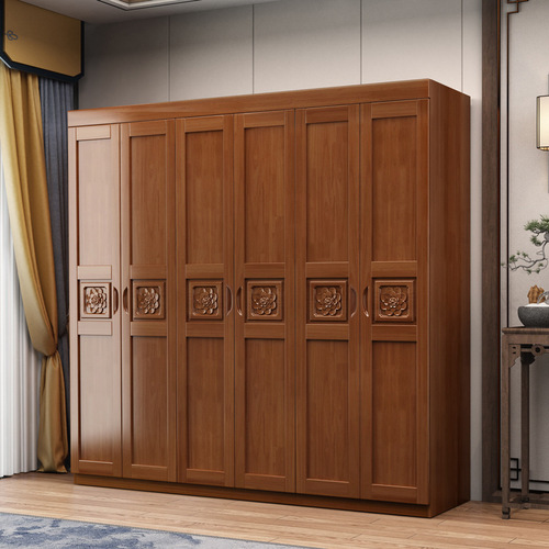 Modern Minimalist Chinese Style Rubber Wood Solid Wood Wardrobe Home Bedroom Dresser Furniture for Small Households
