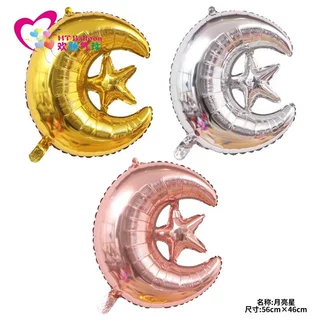 月亮星星气球生日派对活动装饰商场节日布置道具气球现货铝膜气球