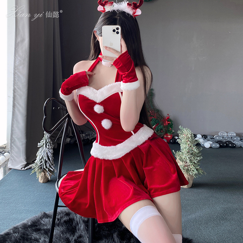 Xianyi Sexy Lingerie Red Christmas Costume Anchor Outfit Dress Autumn Winter Slimming Nightdress S14