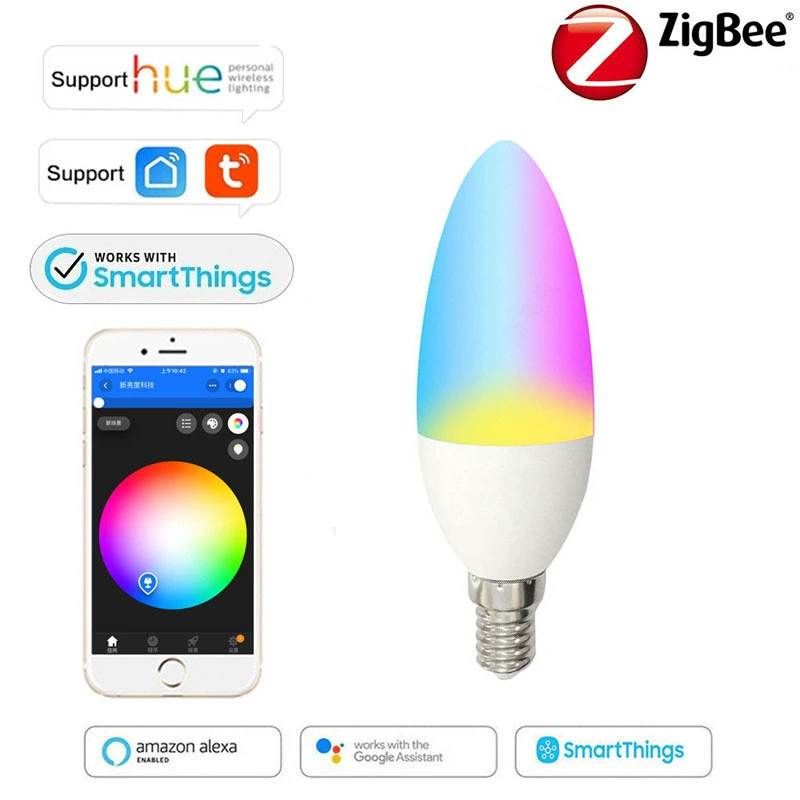 Граффити умная ZigBee свеча 5Вт, лампа C37, цоколь E14, совместима с голосовым управлением Alexa/Google/Hue