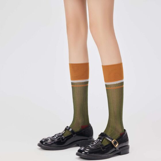 Magazine with vintage contrast color card silk stockings elegant literary style personality striped summer thin South Korea calf stockings