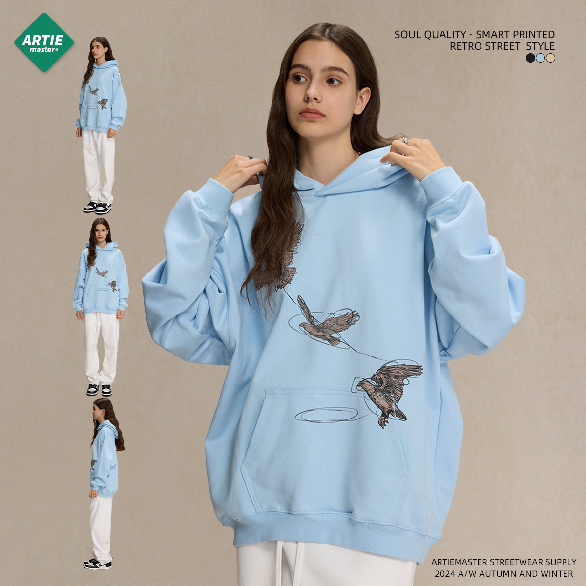 2024 New Product 430g White Ink Digital Direct Spray Printed Men's Trendy Brand Loose Hoodie for Couples_voghion.com