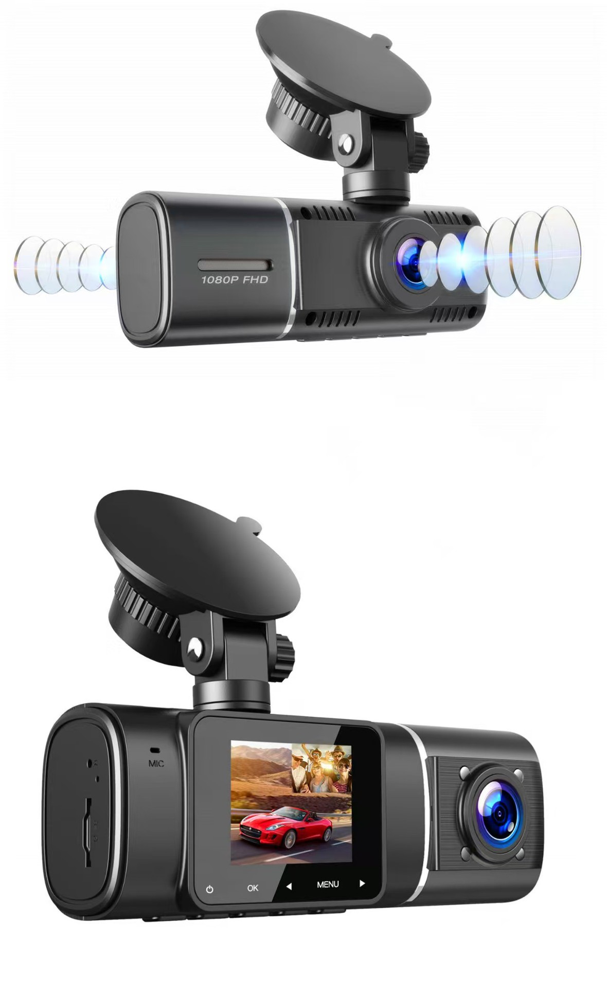 Cross-border driving recorder HD night vision car front car double recording double lens 1.5 inch HD 1080P car DV