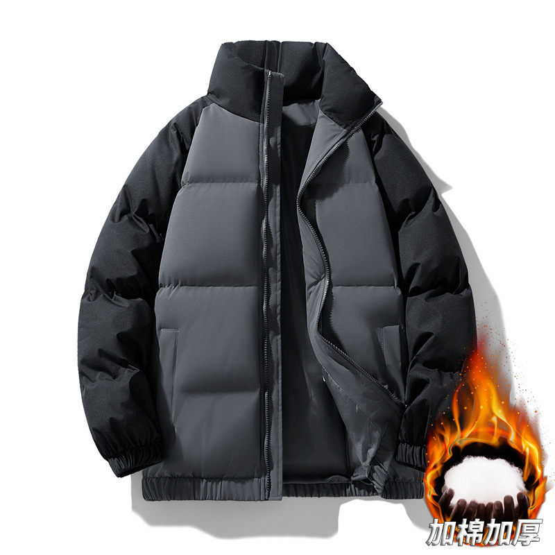 跨境棉服男冬季情侣立领加厚保暖拼色棉衣潮牌外套大码面包服|undefined