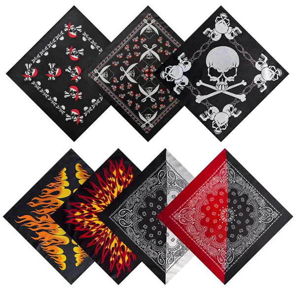 Directly supplied by the manufacturer: Polyester 21g black and white, black and red sunflower flame bandana, hip-hop street dance ghost face scarf