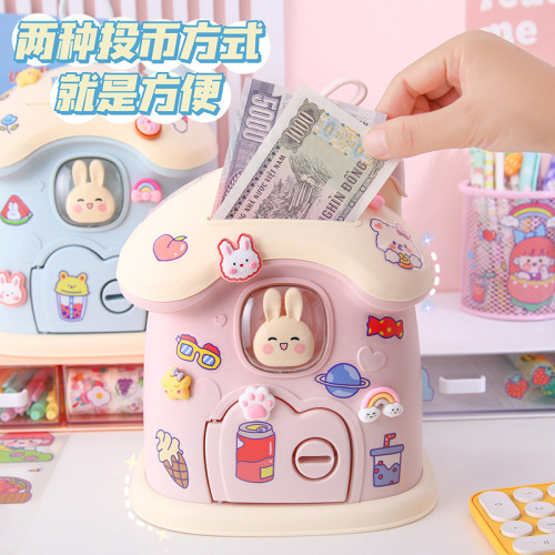Cute Mushroom House Piggy Bank Cartoon Desktop Ornaments Piggy Bank Student and Children Lockable Coin Change Piggy Bank