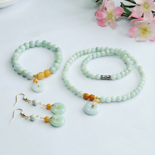 Xinyu Natural Jade Bracelet Ear Hook Necklace Myanmar Jade Set Factory Live FC3041707