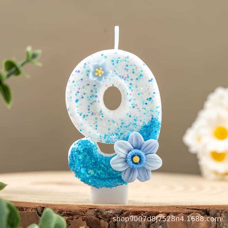 グラデーションブルーの花デジタル誕生日キャンドルアマゾン越境電子商取引パーティーケーキデコレーション1歳クリエイティブキャンドル|undefined