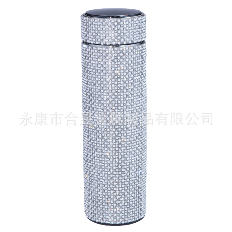 Transfronterizo dedicado completo diamante taza de agua Internet celebridad rhinestone aislamiento térmico pantalla LED de temperatura de alto valor de color olla de aislamiento térmico