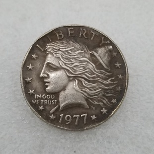 Antique Handicrafts American 1977 Brass Material Brass Silver-Plated Old Silver Dollar Silver Round Collection # 3501