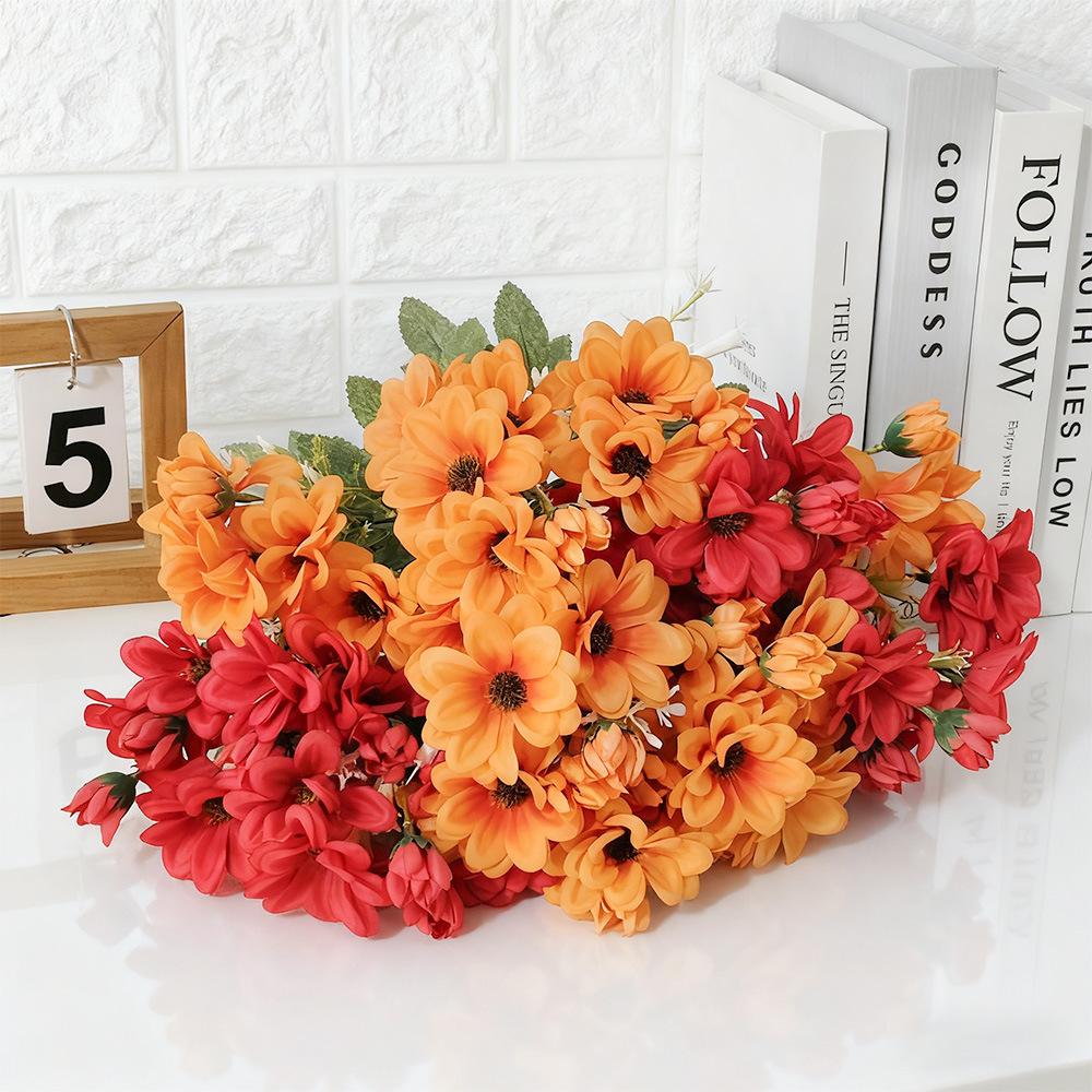 Simulación de crisantemo 6 flores de otoño flores falsas flores de seda pequeña decoración del hotel de bodas de la carretera de la flor daisy
