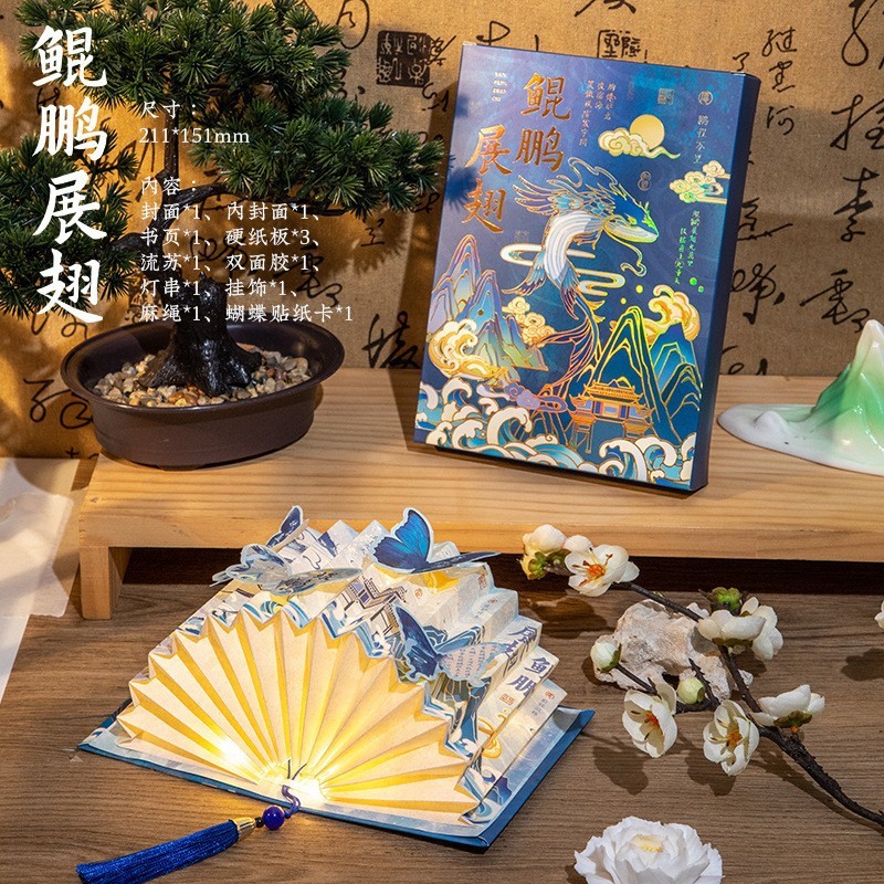 古画紀シリーズ扇形書灯創意国潮古風手作りDIY紙灯千里江山書画書灯|undefined